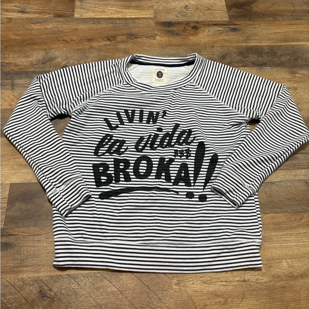 Cotton On Striped Graphic Sweatshirt Livin’ La Vida Broka!!